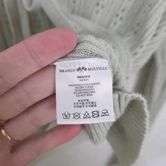 Brandy Melville Pastel Green Dainty Eyelet Open Knit Front Tie Cardigan Size M - Picture 5 of 8